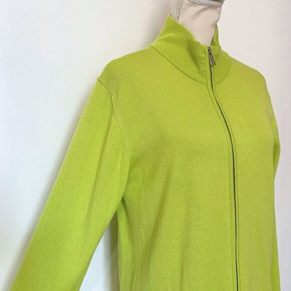 J LINDEBERG WOMEN'S MERINO FINE WOOL BLEND ZIP UP SWEATER IN LIME GREEN - M - Picture 4 of 11